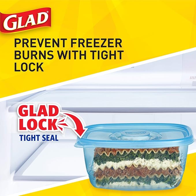 Glad GladWare FreezerWare Food Storage Containers with Lids, Large Rectangle No BPA Plastic for Freezing Soups Meals and Batch Cooking, Crack Resistant, Microwave Dishwasher Safe, 64 Oz, 2 Ct - 6 Pk
