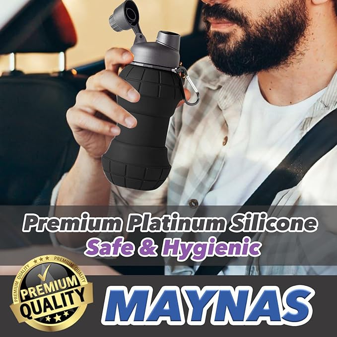 Maynas Spittoon for Chewing Tobacco | Portable Spit Cup, Collapsible Silicone Dip Spitting Accessories | Spill Resistant Spitter Jug with Lid | Travel Spitune 15 Oz, Black