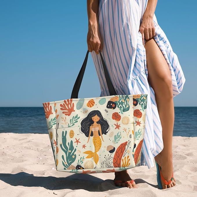 Large Beach Bag for Women Waterproof Foldable Travel Shoulder Tote Bag with Pocket for Weekender Pool Vacation