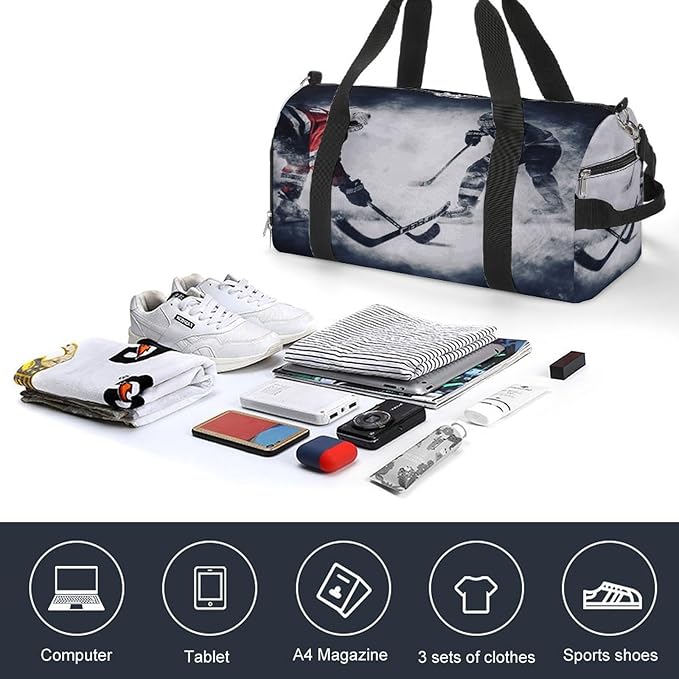 Oxford Cloth Ice Hockey Art Gym Bag,Duffle Bag with Shoes Compartment And Adjustable Shoulder Straps，Weekender Bags for Men Women.