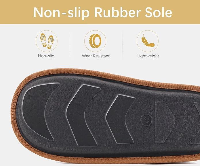 ONCAI Men's House Slippers Memory Foam Slip-On Warm Cozy Scuff Home Bedroom Shoes with Indoor/Outdoor Rubber Soles US Size 7-15