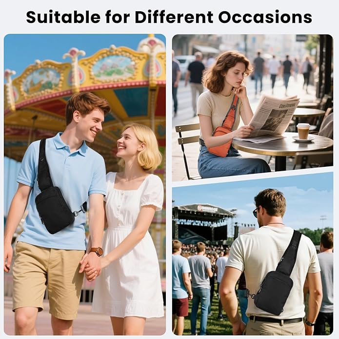 Sling Bag, Crossbody Bag with Zipper Lock, RFID & Water Resistant for Women and Men Small Chest Bag for Travel Casual