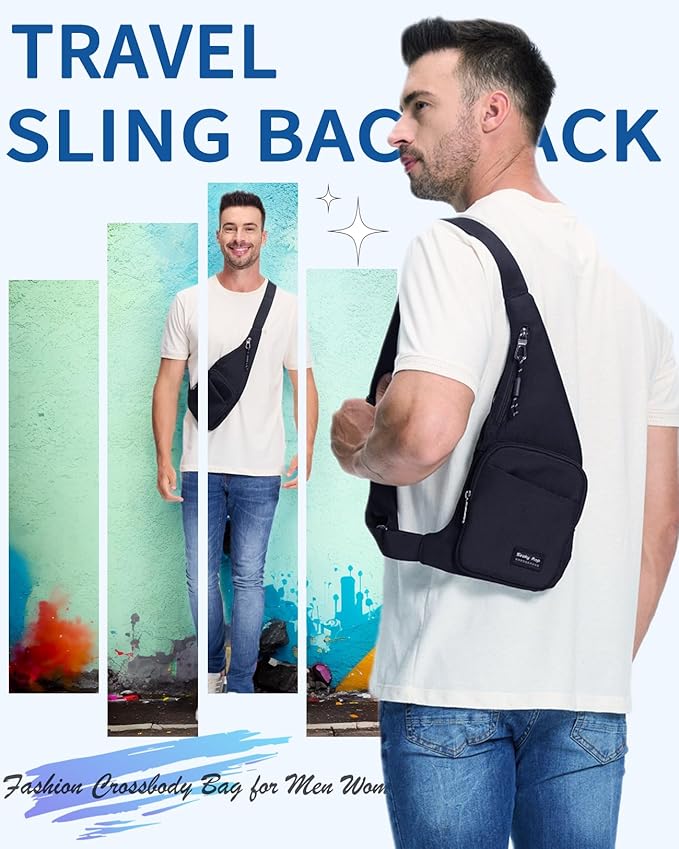 Seoky Rop Sling Bag for Men Women Slim Personal Purse Pocket Small Anti-Thief Crossbody Chest Bag for Travel Hiking Black