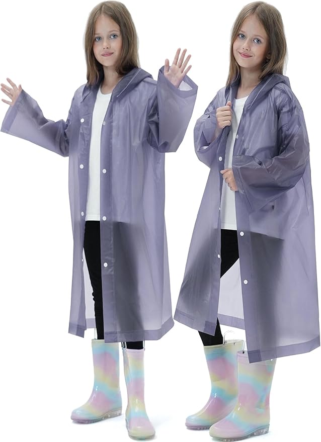 2 Pack Raincoats for Kids, Reusable Rain Ponchos with Hood and Sleeves Rain Coats for Boys and Girls