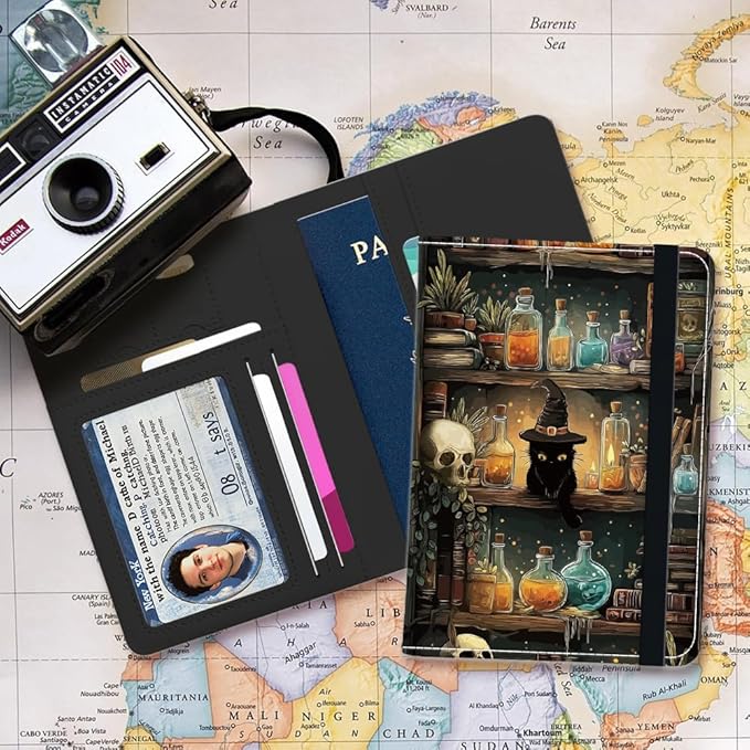 PU Leather Passport Holder Cover 5.9×4.3 Inch with Credit Card Slot and Boarding Pass Slot Combo Blocking Passport Holder Wallet Cover Case for Travel Boarding Essentials (Magical)