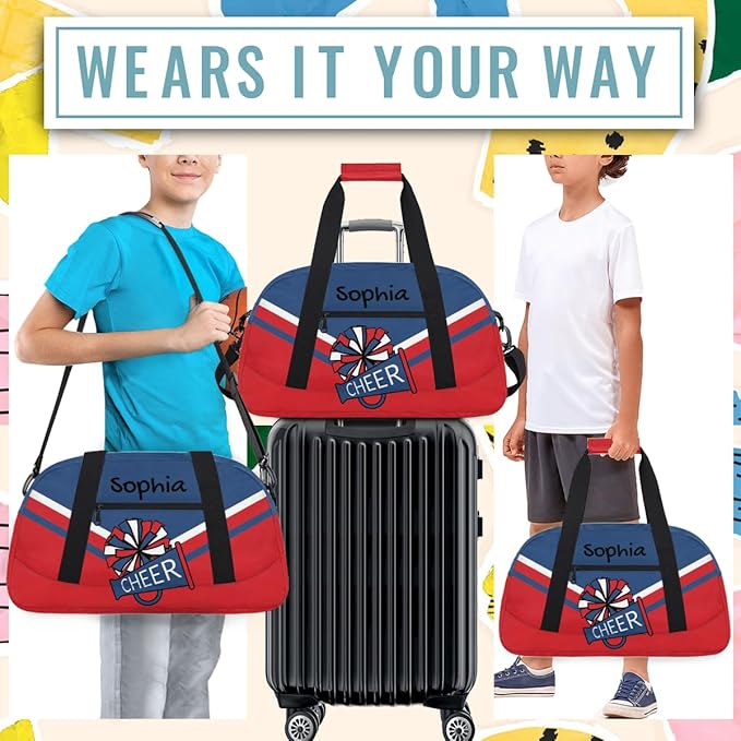 Personalized Red Blue Cheer Bag for Cheerleaders, Custom Sport Gym Bag Dance Bag Travel Duffle Bag Cheerleading Gifts for Women