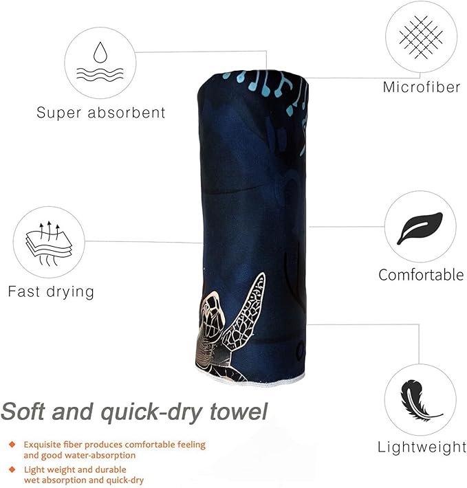 Sea Turtle Oversized Sand Free Beach Towel – 71"X32" Lightweight Quick Dry Microfiber Terry Towel For Travel, Swimming, Pool, And Camping, Absorbent And Compact Beach Essential For Women And Men