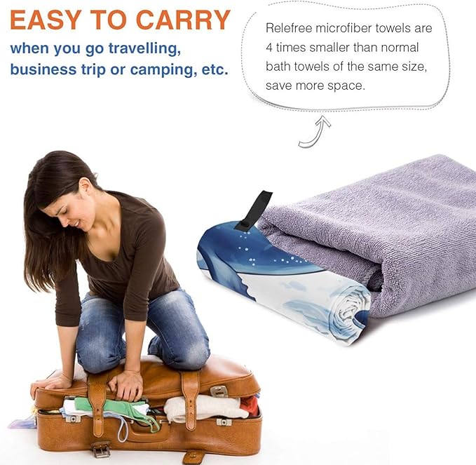 Beach Towel Sand Free Quick Dry Towel Microfiber Oversized Small Blue Whale Swimming Travel Towel 27.5"X55" Absorbent Bath Towel Compact Towel Blanket for Women Men Camping Swim Sports