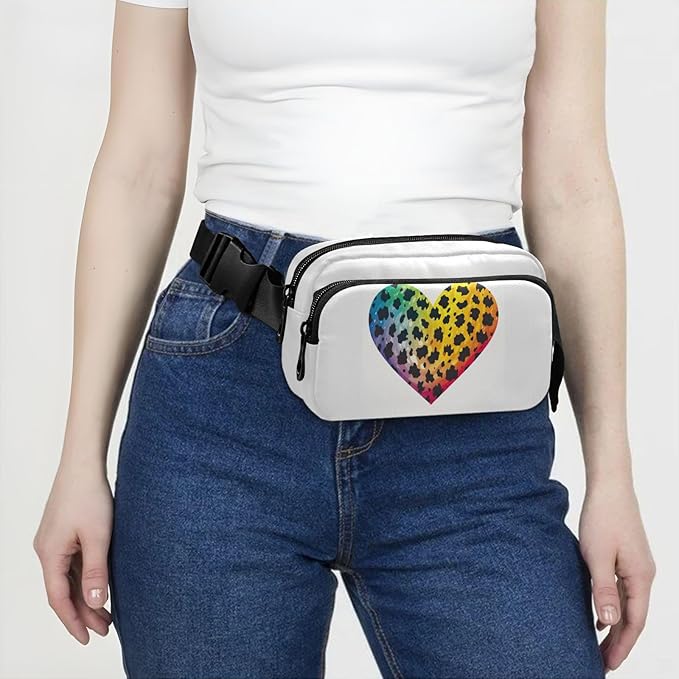 Rainbow Heart Leopard Fanny Pack for Women Men Water Resistant Fashion Waist Packs with Adjustable Strap Belt Bag for Travel Workout Jogging Hiking 21217839