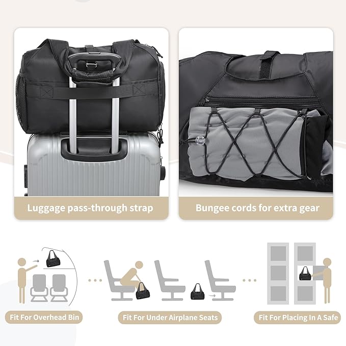 Small Gym Bag for Women, Mini Duffel Bag with Shoe Compartment, Cute Sports Tote Bag Dance Yoga Mat Luggage with Crossbody Water Bottle Bag, Black