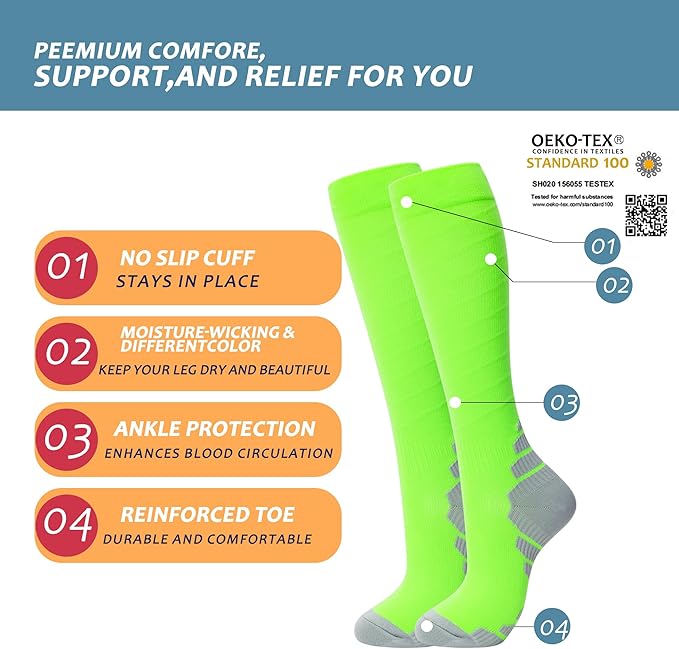 fenglaoda 3 Pairs Compression Socks for Women & Men Knee High Nurse Pregnant Cute Medical Running Travel Athletic