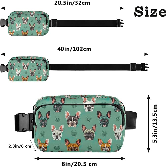 Kawaii French Bulldog Fanny Pack for Women Men Water Resistant Fashion Waist Packs with Adjustable Strap Belt Bag for Travel Workout Jogging Hiking 21219312
