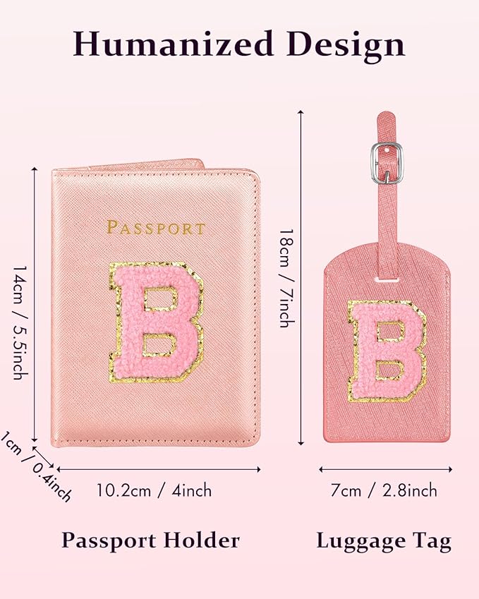 Slohif Passport Holder Initial Lugguage Tag Set Suitcase Cover Wallet Case for Travel Women - Leather Letter Passport Book Personalized Organizer Card Protector Sleeve Essentials Slim Carrier Red B