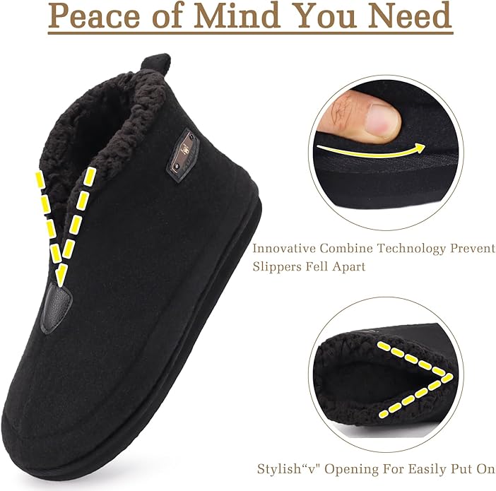 KuaiLu Mens House Slippers Booties Cozy Memory Foam Boots Warm Plush Lining Winter Felt Home Bedroom Slipper Socks Indoor Outdoor Non-Slip Shoes
