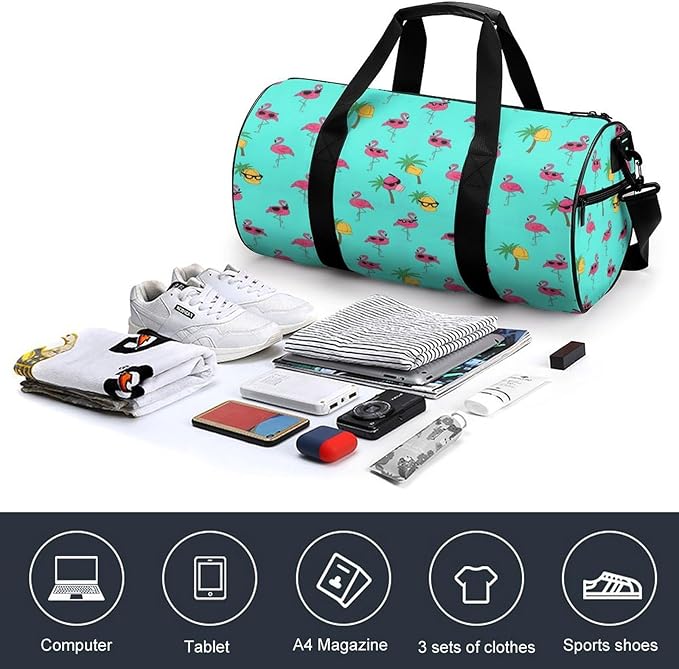 Basketball Football Weekender Bag Dance Sports Gymnastics Bag Lightweight Travel Sports Bags (Pink Flamingos Mint Green)