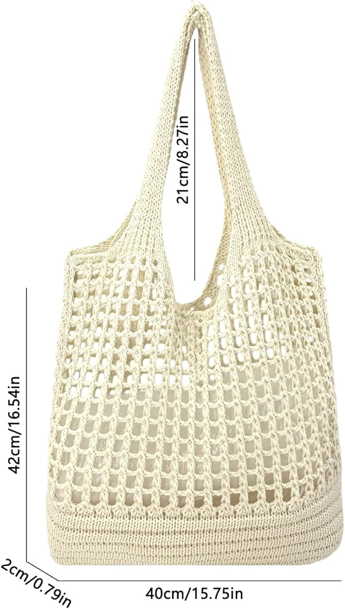 ENBEI Women Foldable Beach Tote, Washable Lightweight Beach Bag, Eco-Friendly Knit Shoulder Purse for Travel/Shopping/Gifts