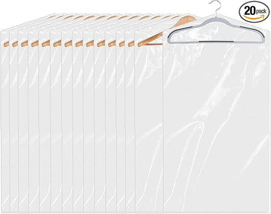 20 Pack (18x 28In) Plastic Clear Clothes Covers,For children's clothes，Dry Cleaners Bags Hanging Clothing Covers Clear Garment Bags Hanging Dust-proof Clothing Protector Covers.