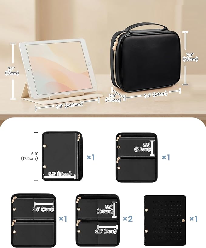 Lolalet Travel Jewelry Organizer Case, Large Jewelry Binder Book with Individual Pouches, Portable Leather Zippered Bag for Jewelry Storage of Earring, Ring & Necklace for Girls, Women -Black