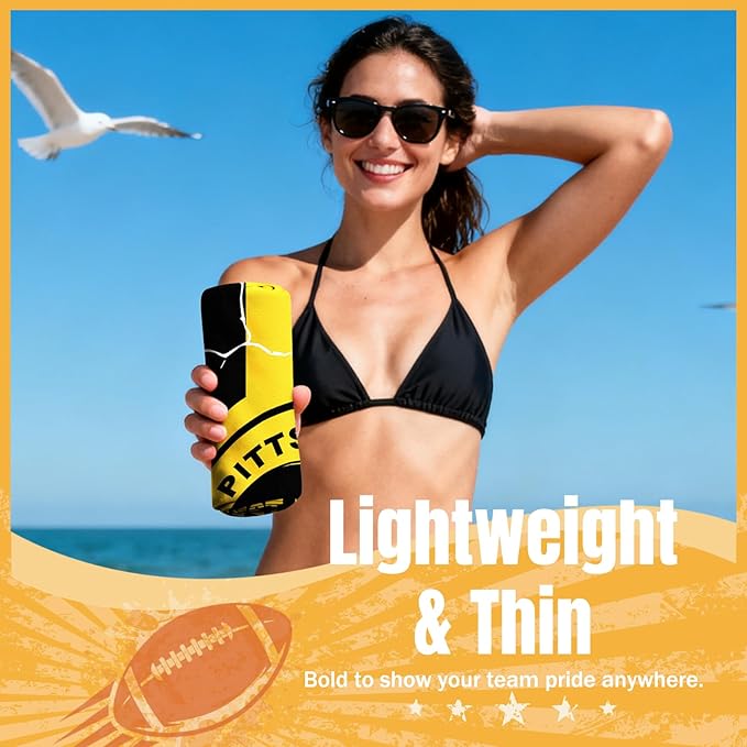 Football Fan Thin Lightweight Microfiber Beach Towel Pittsburgh Themed Men Women Stuff Steelers Oversized Team Boyfriend Father Friend Birthday Anniversary Gag Funny Personalized Unique Gift