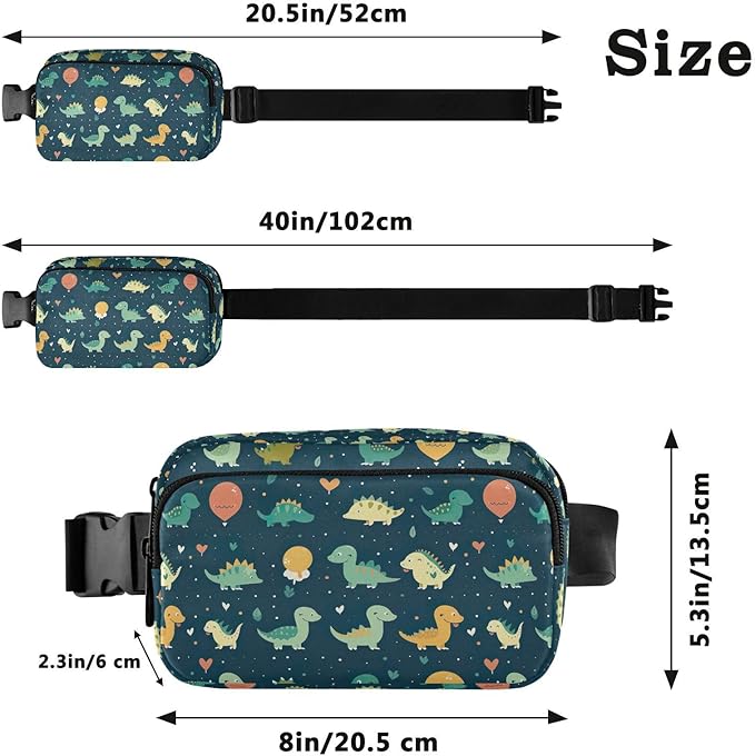 Cute Dinosaurs Fanny Pack for Women Men Water Resistant Fashion Waist Packs with Adjustable Strap Belt Bag for Travel Workout Jogging Hiking 21219796