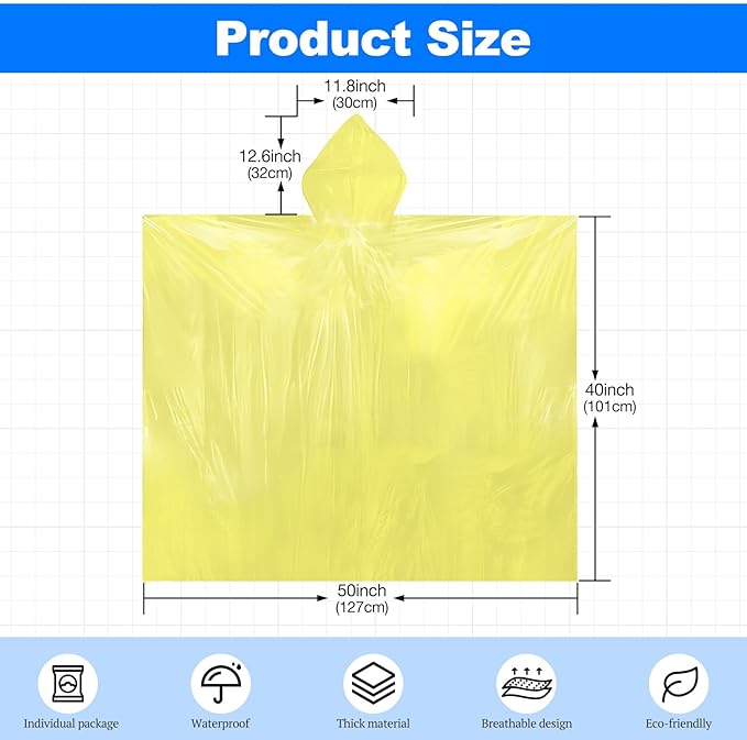 108 Pack Disposable Rain Ponchos for Adults Plastic Ponchos with Hood Raincoat Bulk for Men Women Camping Outdoor