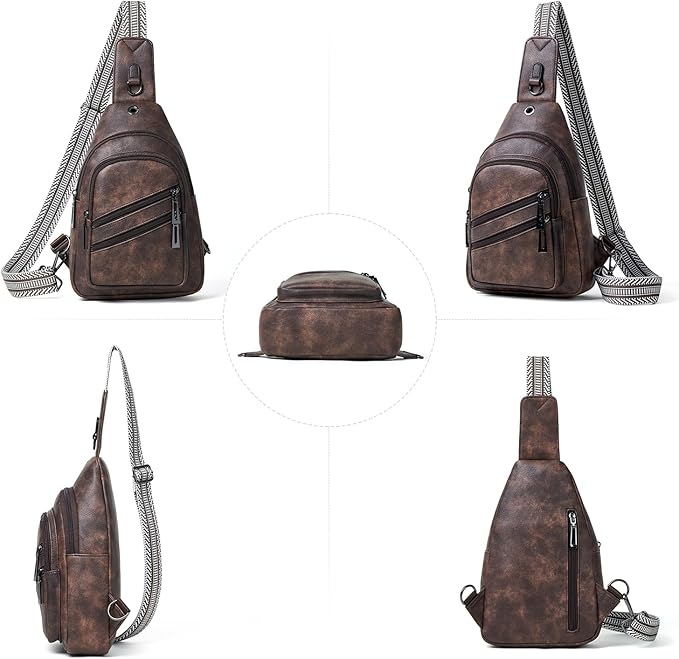 7L Crossboydy Sling Bag for Women Vegan Leather Crossbody Purse Fanny Pack Chest Bag for Travel,Coffee