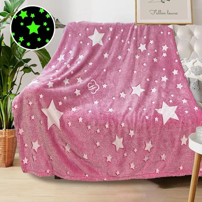 Star Blanket for Girls, Pink Blankets Women, Glow in The Dark Blanket, Cute Teen Personalized Adults/Kids,Soft Fleece and Throw,Birthday Gifts 50inx 60in