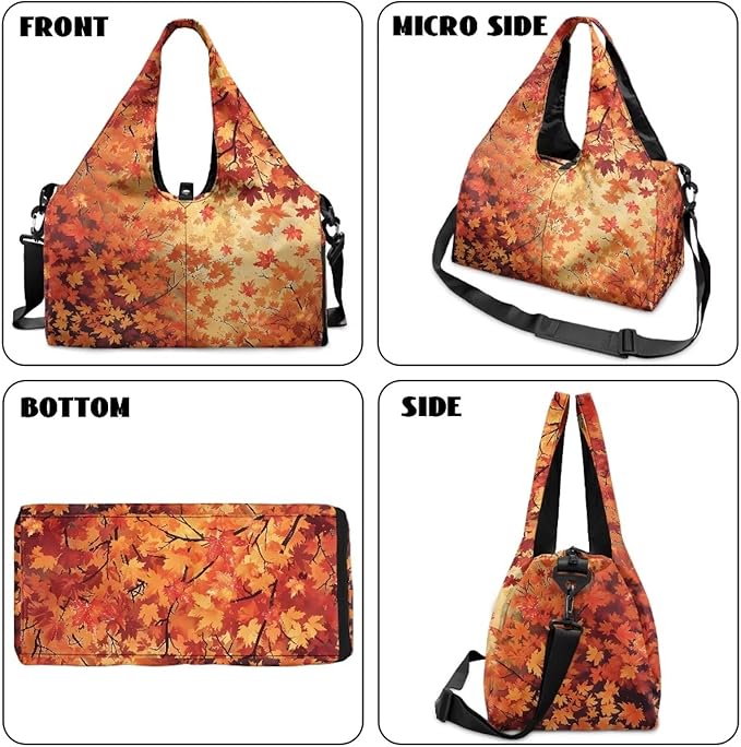 Fall Maple Leaf Gym Bag for Women Yoga Mat Holder Lightweight Sports Duffle Bag with Shoes Compartment Large Tote Bags with for Yoga Travel Hospital Weekender Gifts for Thanksgiving