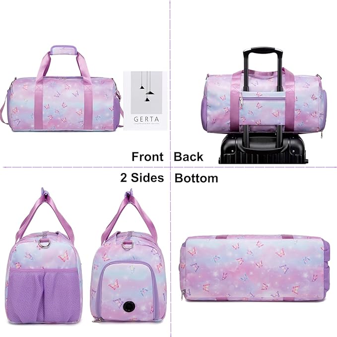 Butterfly Dance Bag for Girls,Gym Travel Duffle Bag Gymnastics Sports Dance Bag with Shoe Compartment