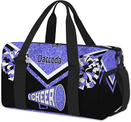 Personalized Ballet Dance Bag, Cheerleading Sport Duffel Tote, Light Blue Glitter Black Cheer Team Customized Travel Duffle Tote with Name Overnight Weekender Perform Cheer Bag
