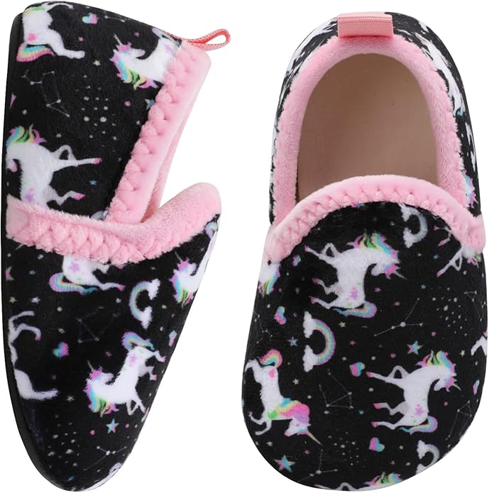 XIHALOOK Toddler Boys Girls House Slippers with Microfleece Lining Cozy Household Shoes Non-slip for Kids