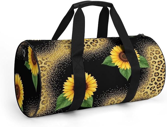 Overnight Weekender Travel Bag Yellow Sunflower Glitter Sparkle Cheetah Leopard Print Gym Sports Travel Workout Bag Basketball Football Weekender Bags