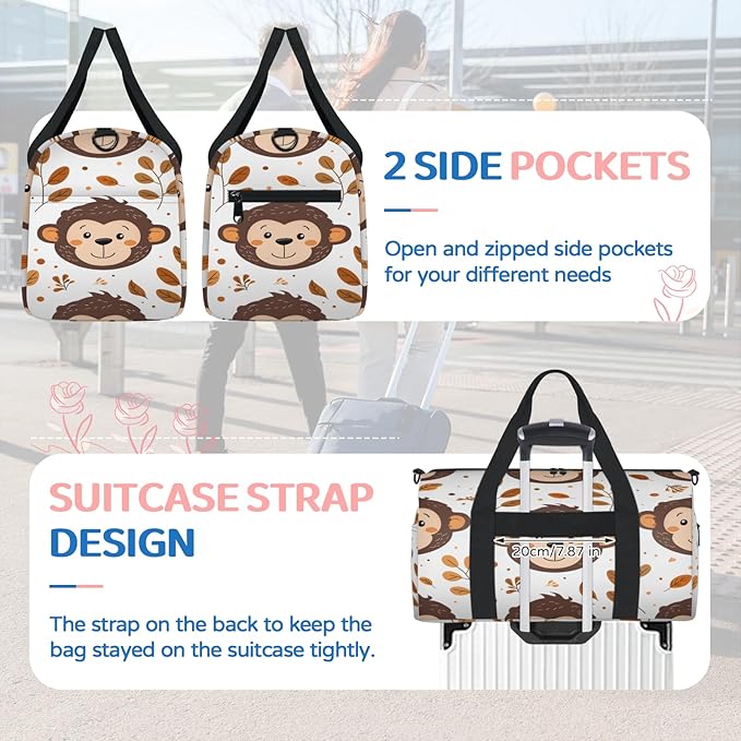 Monkeys Travel Duffle Bag for Women Men, Overnight Weekender Bag, Carry on Tote for Sport Gym