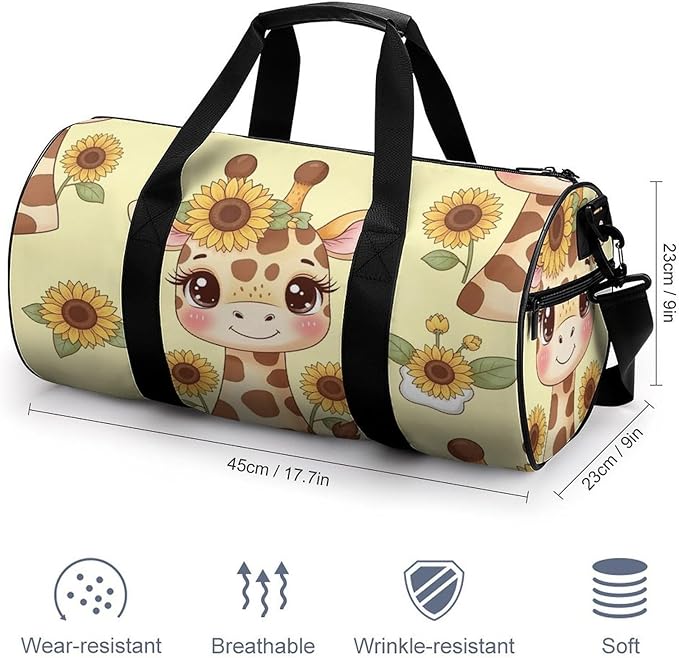 Weekender Carry on Beach Yoga Bag Sport Gym Fitness Tote Overnight Weekender Travel Bags for Men Women (Sunflower Giraffe)