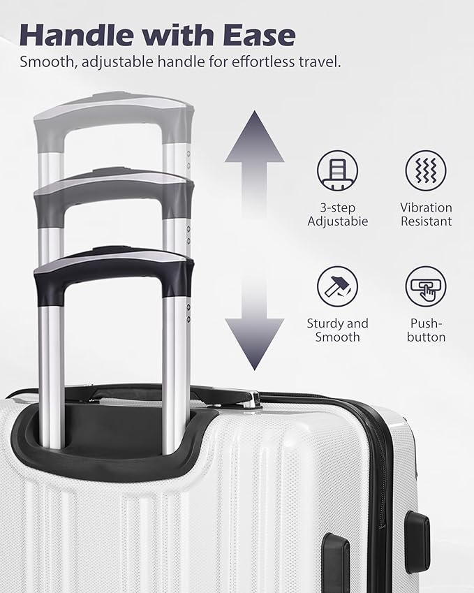 Coolife Luggage Sets, 5 Piece Durable Suitcase, Lightweight Carry on Luggage with PC+ABS Hardshell, Dual Spinner Wheels, TSA Lock and YKK Zipper (white grid new, 5 piece set)