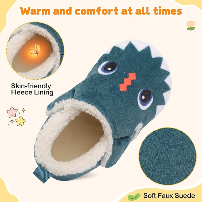 JOINFREE Toddler Slippers Boys Girls Adjustable House Shoes Barefoot Sock Shoes with Rubber Sole Baby Comfort Warm Indoor Outdoor Walking Shoe