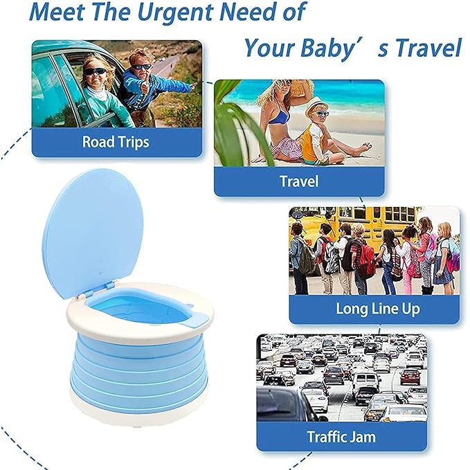portable, foldable potty seat for toddler, Training Toilet Seat Emergency Toilet for Car, Camping, Outdoor, indoor (light blue, small)