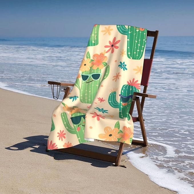 Cactus Fun Beach Towel 31inx51in, Desert Sand-Free Microfiber Bath Towel Ultra Soft Quick Dry Pool Towel Absorbent Towel Lightweight Towel for Swimming Bathroom Decor