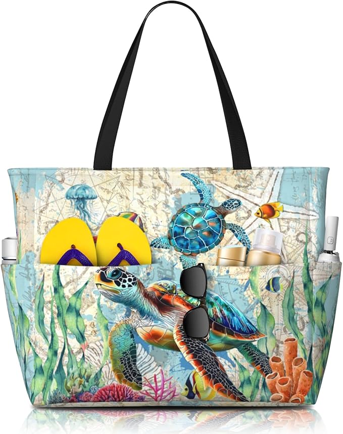 Beach Bag Tote Bags Waterproof Sandproof for Women Large Beach Tote Bag Foldable with Pockets for Weekend Vacation