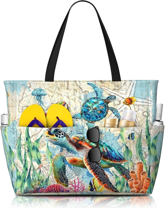 Beach Bag Tote Bags Waterproof Sandproof for Women Large Beach Tote Bag Foldable with Pockets for Weekend Vacation