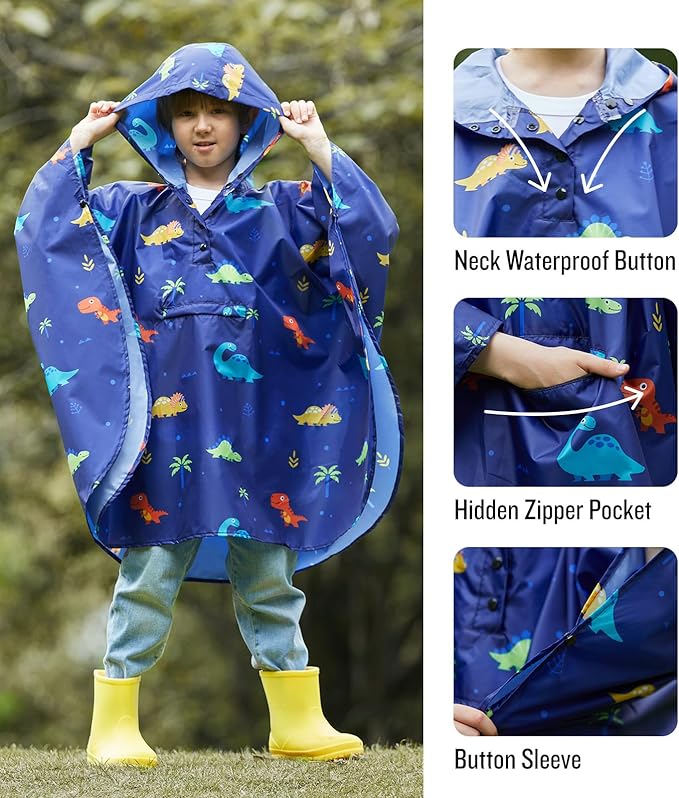 SaphiRose Lightweight Kids Rain Poncho Jacket Waterproof Outwear Rain Coat