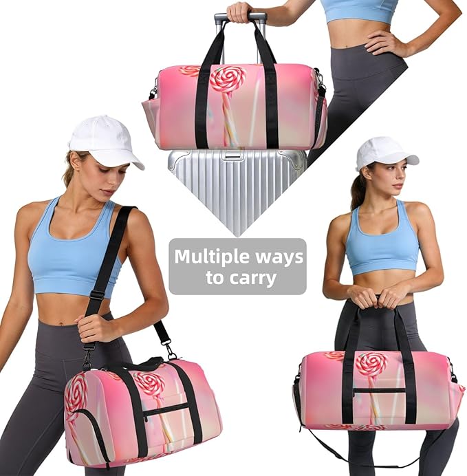 Colorful lollipop Print Gym Bag with Shoe Compartment for Women Men, 17.7in Sports Duffle Weekender Tote, Overnight Travel Duffel Bag Carry On