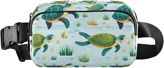 Cute Green Turtles Fanny Pack for Women Men Water Resistant Fashion Waist Packs with Adjustable Strap Belt Bag for Travel Workout Jogging Hiking 21219809