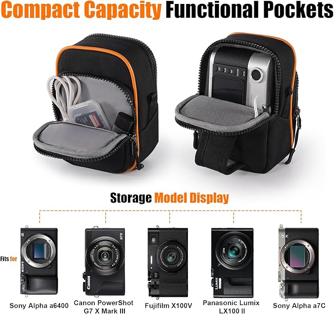 Cwatcun Mini Digital Compact Camera Sling Bag，Portable Protective Small Crossbody Camera Case Lightweight Photography Camera waist bag for Canon Nikon Sony Fuji Digital Camera