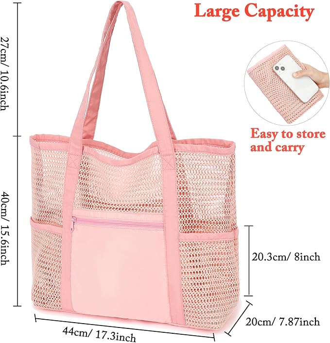 Fammart Mesh Beach Bag for Women, Casual Hobo Bags Large Beach Tote for Pool Travel Cruise Vacation Essentials