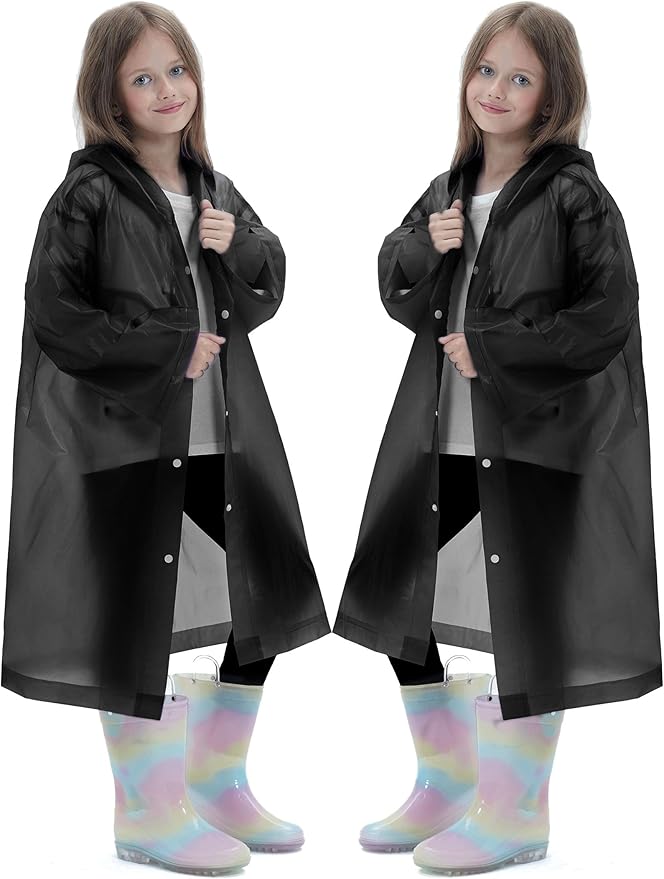 2 Pack Raincoats for Kids, Reusable Rain Ponchos with Hood and Sleeves Rain Coats for Boys and Girls
