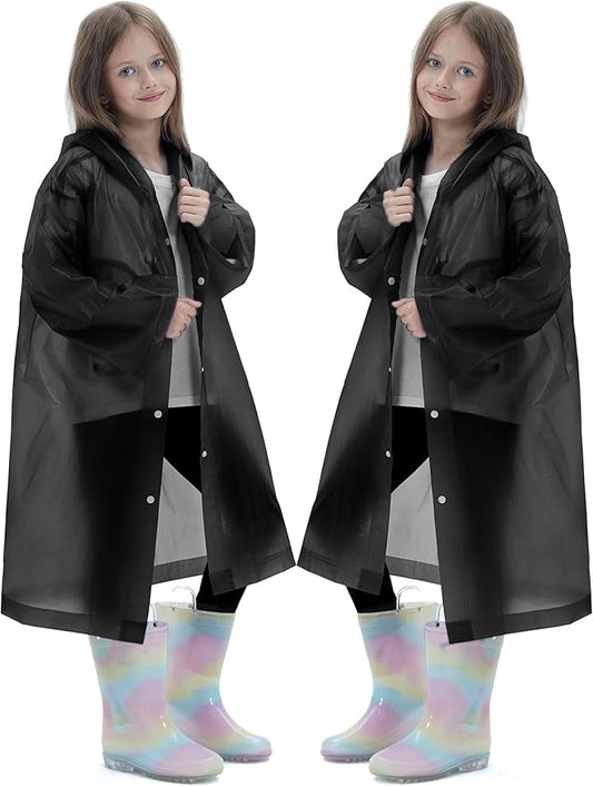 2 Pack Raincoats for Kids, Reusable Rain Ponchos with Hood and Sleeves Rain Coats for Boys and Girls