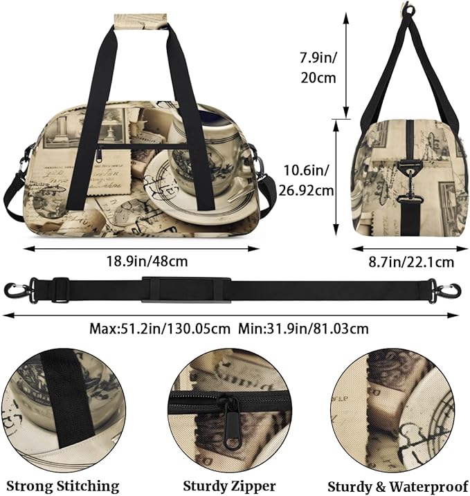 Vintage Coffee Kids-Duffel-Bags Gymnastics Dance Bag Carry-On Overnight Travel Gym Lightweight Dance Sports Bags For Girls Boys Kids，
