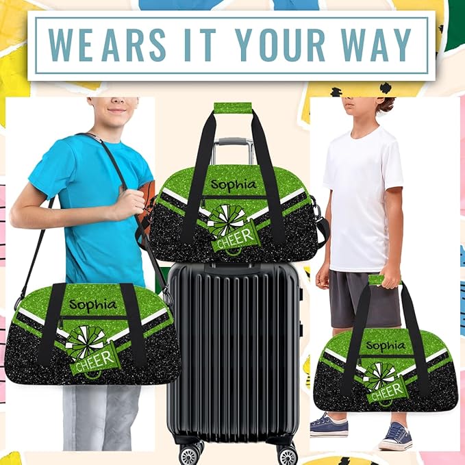 Personalized Glitter Green Cheer Bag for Cheerleaders, Custom Sport Gym Bag Dance Bag Travel Duffle Bag Cheerleading Gifts for Women