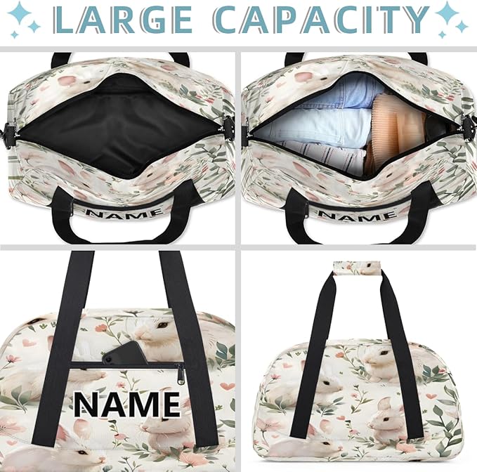 Rabbit Mini Gym Bag 18 inch for Women Men Waterproof Custom Kawaii Rabbit Travel Duffel Bag Carry On Overnight Tote Nurse Bag for Work Fitness Hiking